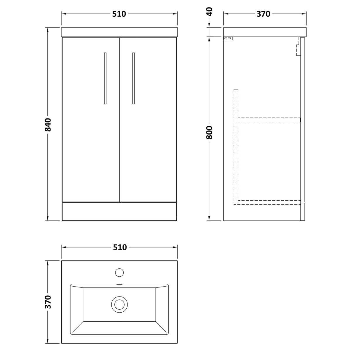 Nuie Arno Compact 500mm Floor Standing 2 Door Vanity Unit & Basin Gloss White PAL006E LD