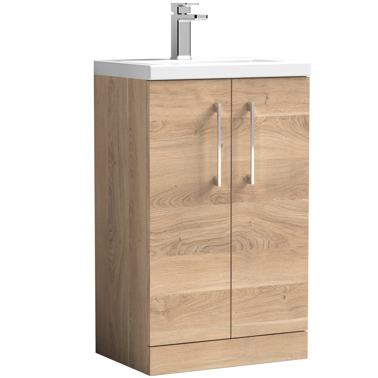 Nuie Arno Compact 500mm Floor Standing 2 Door Vanity Unit & Basin Bleached Oak PAL032
