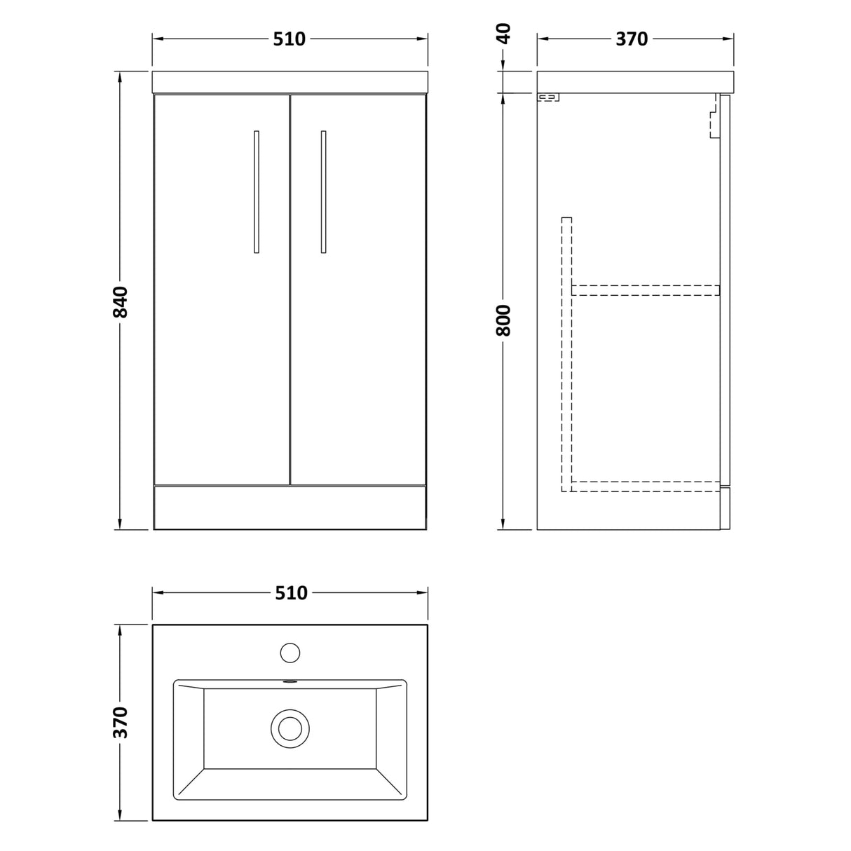Nuie Arno Compact 500mm Floor Standing 2 Door Vanity Unit & Basin Bleached Oak PAL032E LD