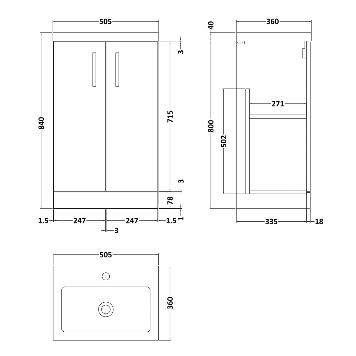 Nuie Arno Compact 500mm Floor Standing 2 Door Vanity Unit & Basin Solace Oak PAL122 LD