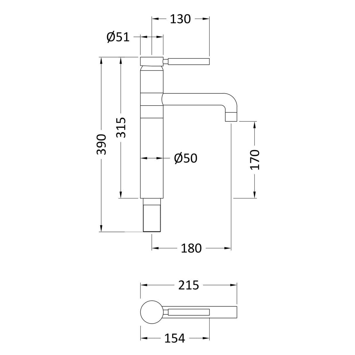 Hudson Reed Tec Lever Tall Mono Basin Mixer Tap Matt Black PN470 LD