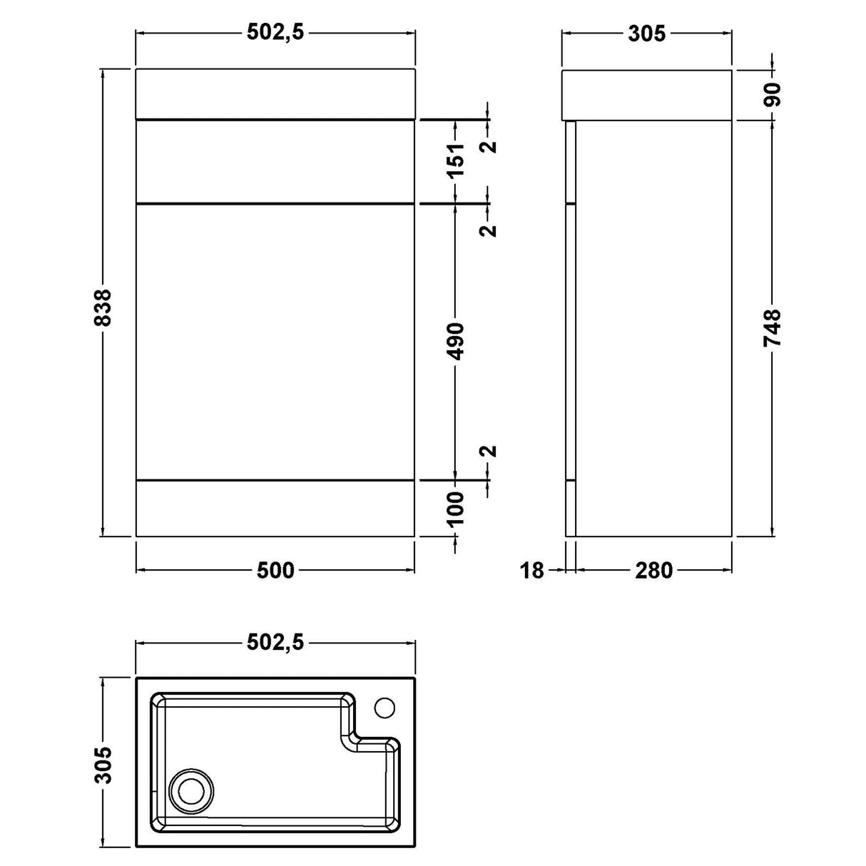 Nuie Athena Slimline Combined 2in1 Basin & Toilet Unit 500mm Gloss White Gloss White PRC141B LD