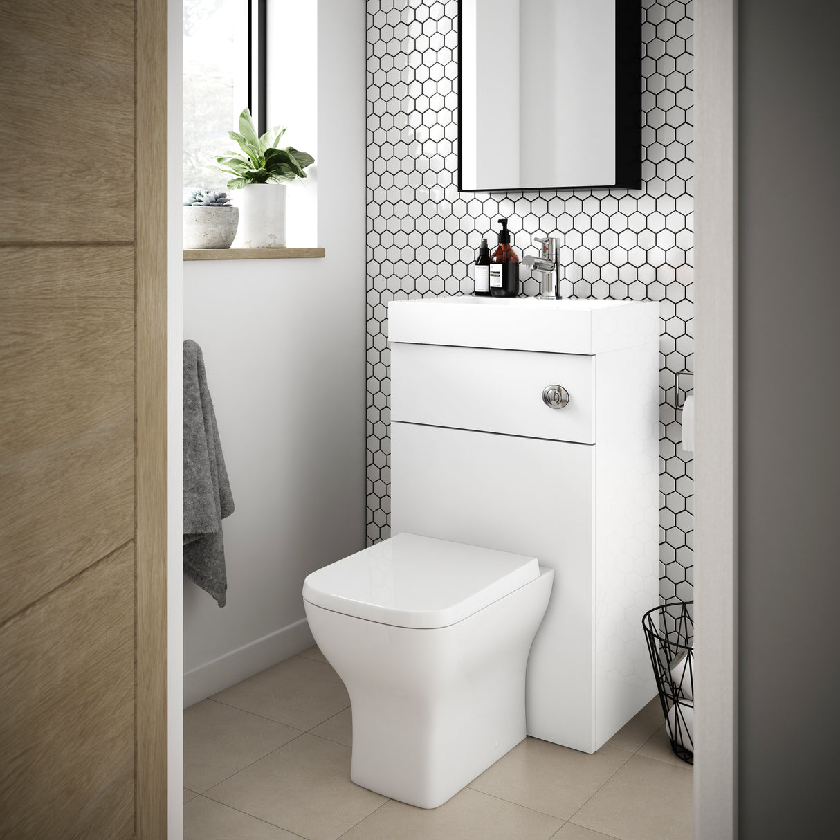 Nuie Athena Combined 2in1 Basin & Toilet Unit 500mm Gloss White PRC145CB LS