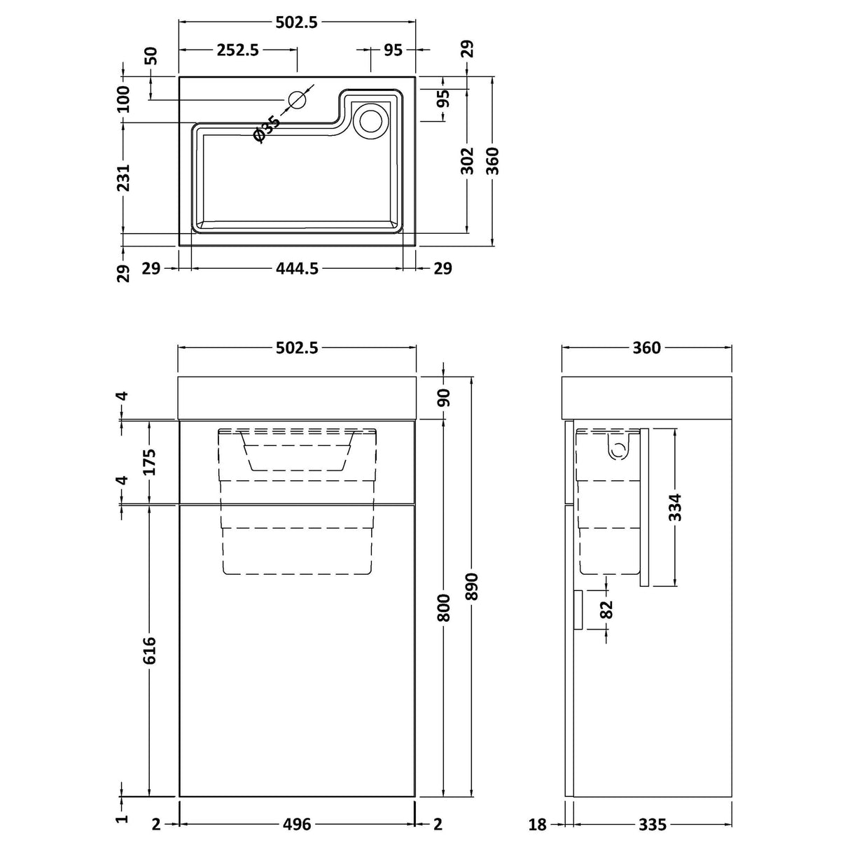 Nuie Athena Combined 2in1 Basin & Toilet Unit 500mm Gloss White PRC145CB LD