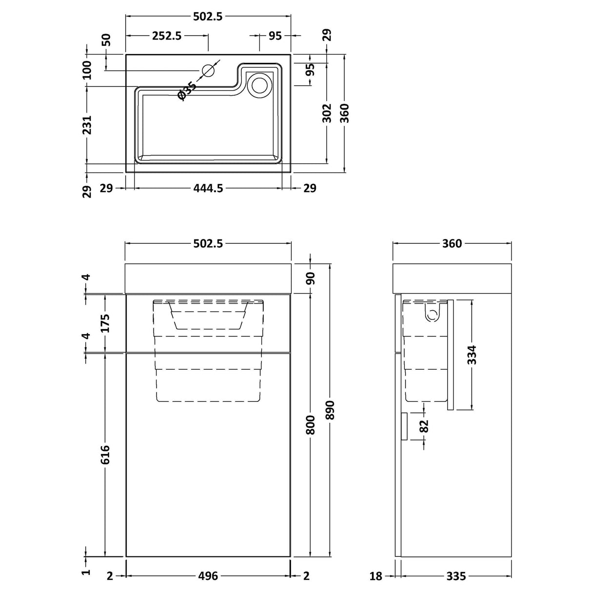 Nuie Athena Combined 2in1 Basin & Toilet Unit 500mm Anthracite Woodgrain PRC545CB LD