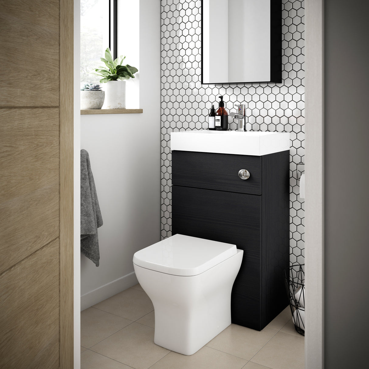 Nuie Athena Combined 2in1 Basin & Toilet Unit 500mm Charcoal Black PRC645CB LS