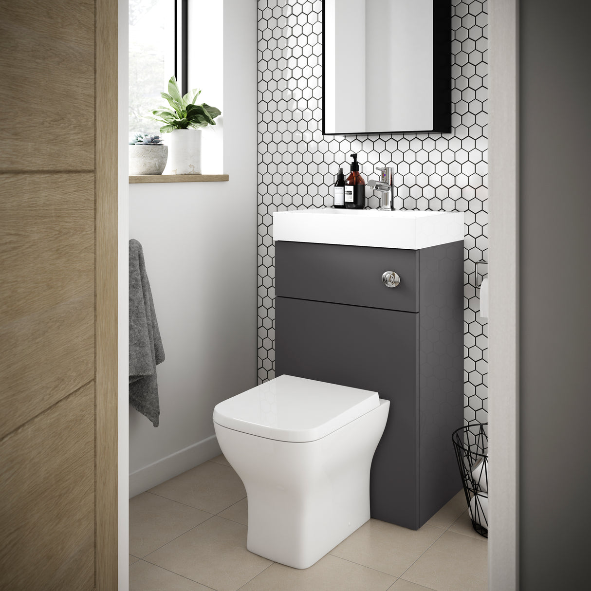 Nuie Athena Combined 2in1 Basin & Toilet Unit 500mm Gloss Grey PRC945CB LS