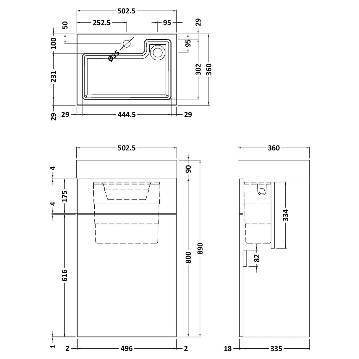 Nuie Athena Combined 2in1 Basin & Toilet Unit 500mm Gloss Grey PRC945CB LD