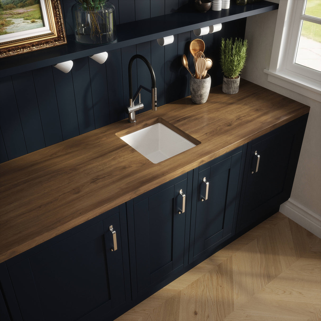 Nuie 1.0 Bowl Ceramic Undermount Kitchen Sink & Overflow 457 x 457 x 203mm - White PS10218 LS2