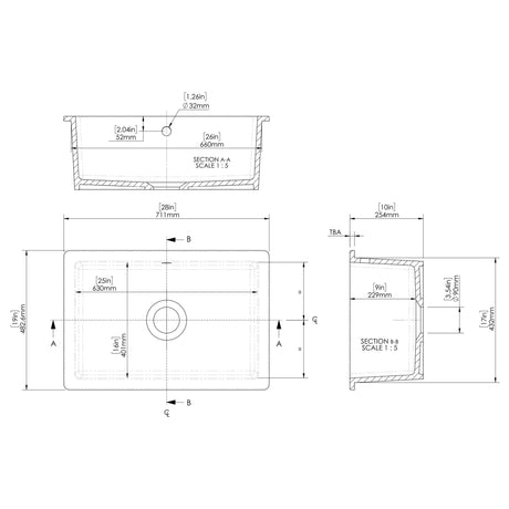 Nuie 1.0 Bowl Ceramic Undermount Kitchen Sink & Overflow 711 x 483 x 254mm - White PS11628 LD