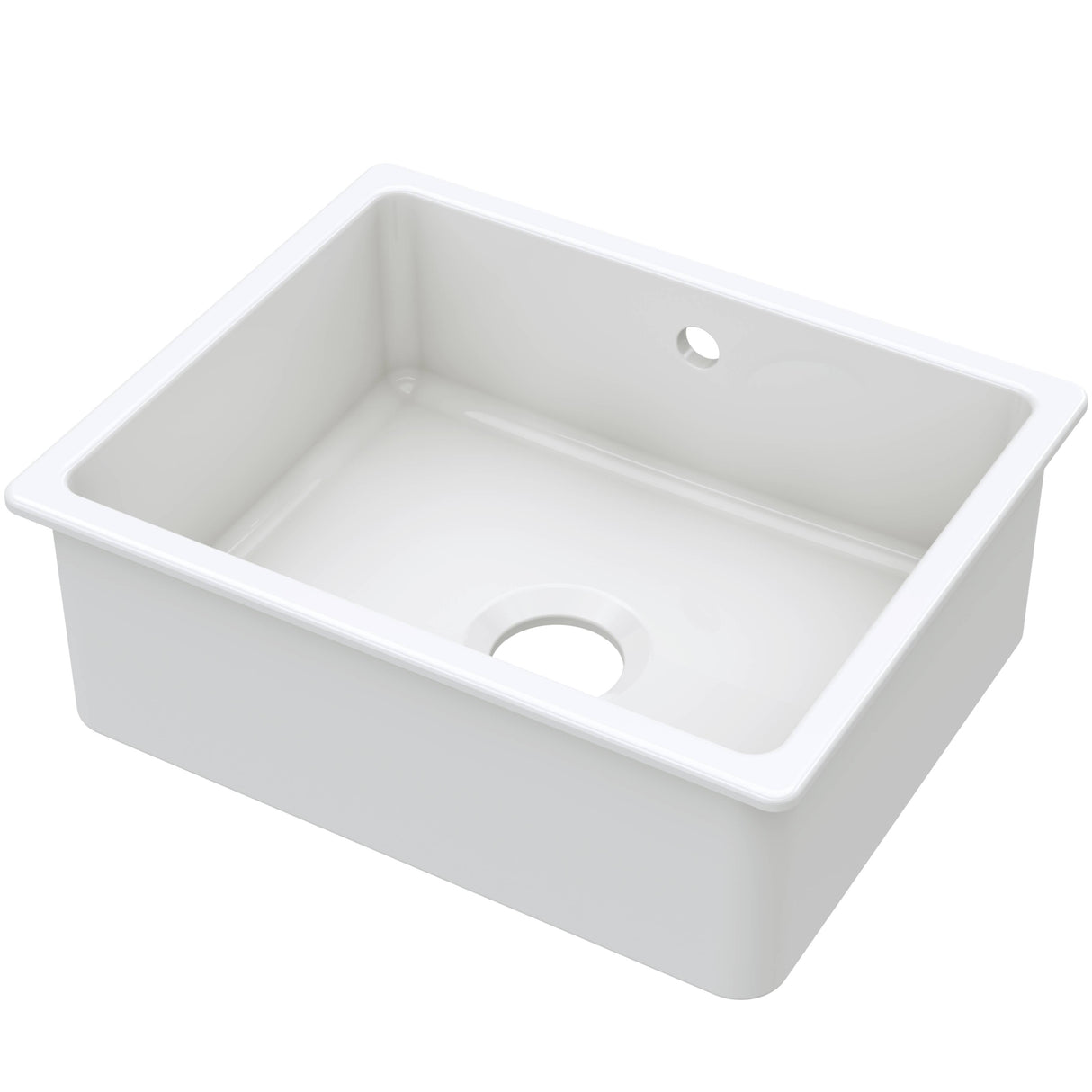 Nuie 1.0 Bowl Ceramic Undermount Kitchen Sink, Central Waste & Overflow 548 x 442 x 197mm - White PS13022