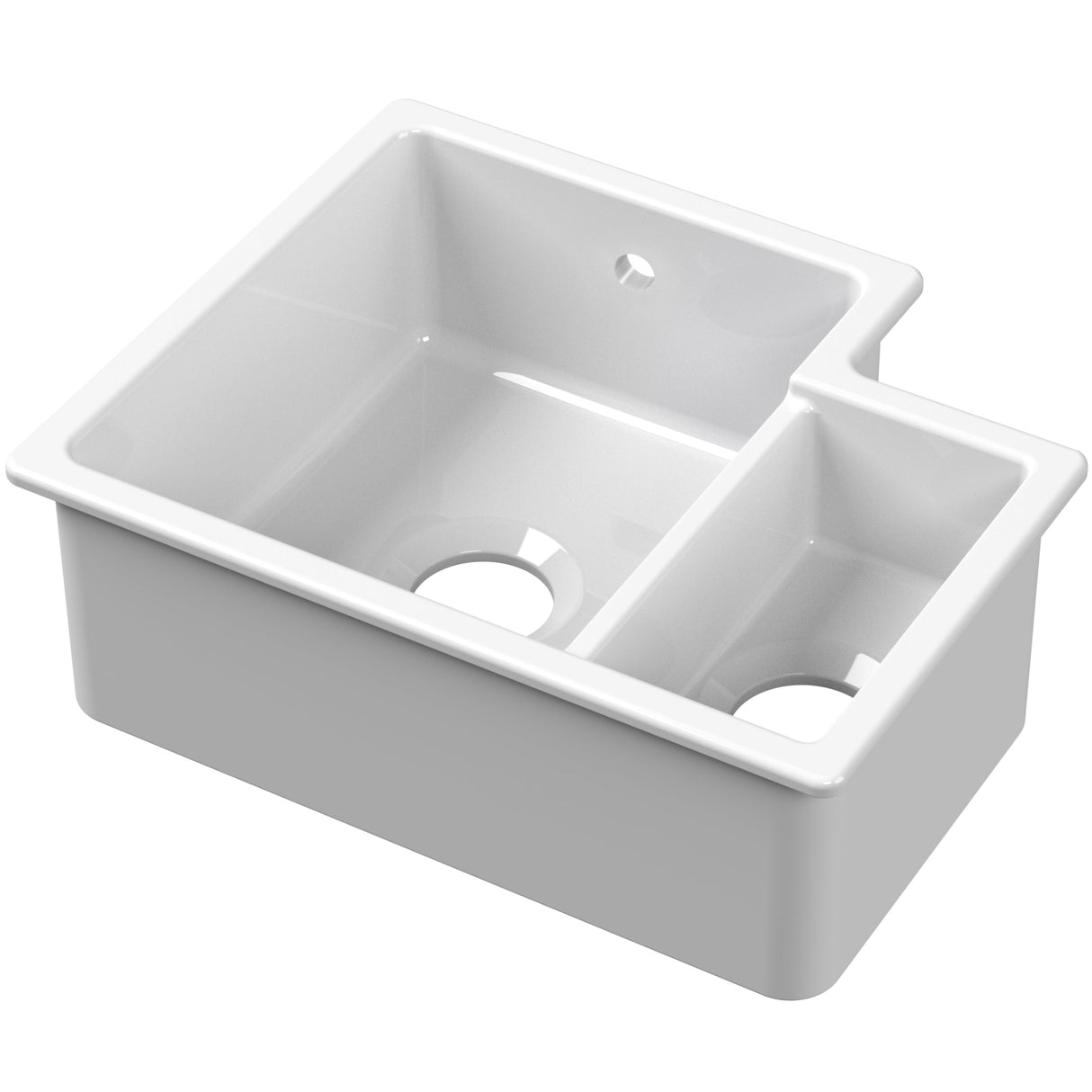 Nuie 1.5 Bowl Ceramic Undermount Kitchen Sink, Central Waste & Overflow 549 x 441 x 195mm Left-Handed - White PS130H22L