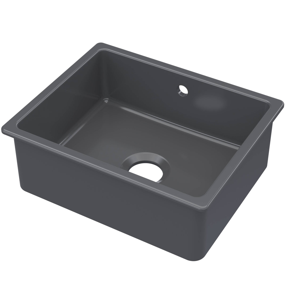 Nuie 1.0 Bowl Ceramic Undermount Kitchen Sink, Central Waste & Overflow 548 x 442 x 197mm - Soft Black PS43022