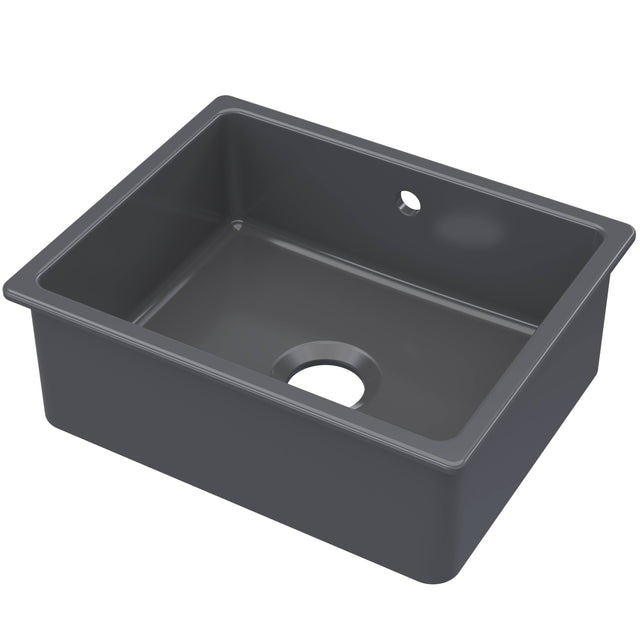 Nuie 1.0 Bowl Ceramic Undermount Kitchen Sink, Central Waste & Overflow 548 x 442 x 197mm - Soft Black PS43022