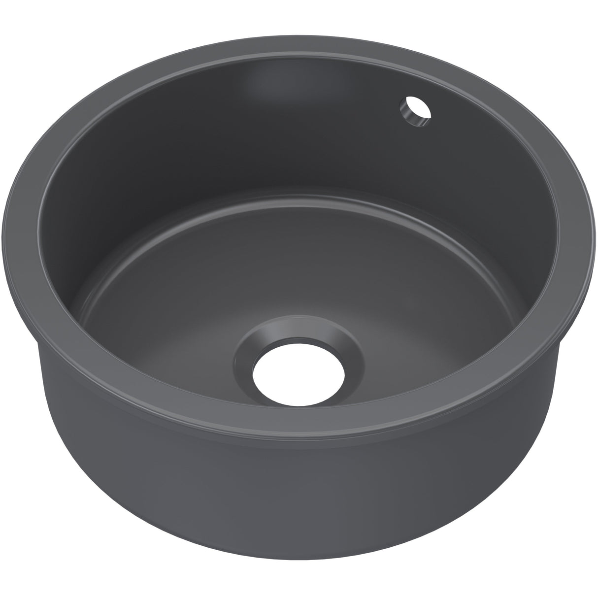Nuie 1.0 Bowl Round Ceramic Undermount Kitchen Sink, Central Waste & Overflow 460 x 191mm - Soft Black PS48018
