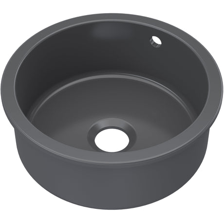 Nuie 1.0 Bowl Round Ceramic Undermount Kitchen Sink, Central Waste & Overflow 460 x 191mm - Soft Black PS48018