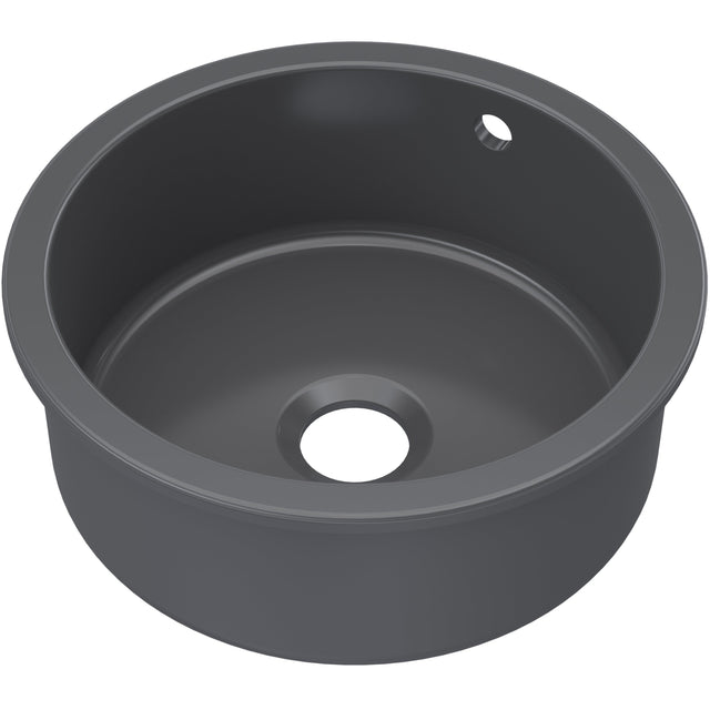 Nuie 1.0 Bowl Round Ceramic Undermount Kitchen Sink, Central Waste & Overflow 460 x 191mm - Soft Black PS48018