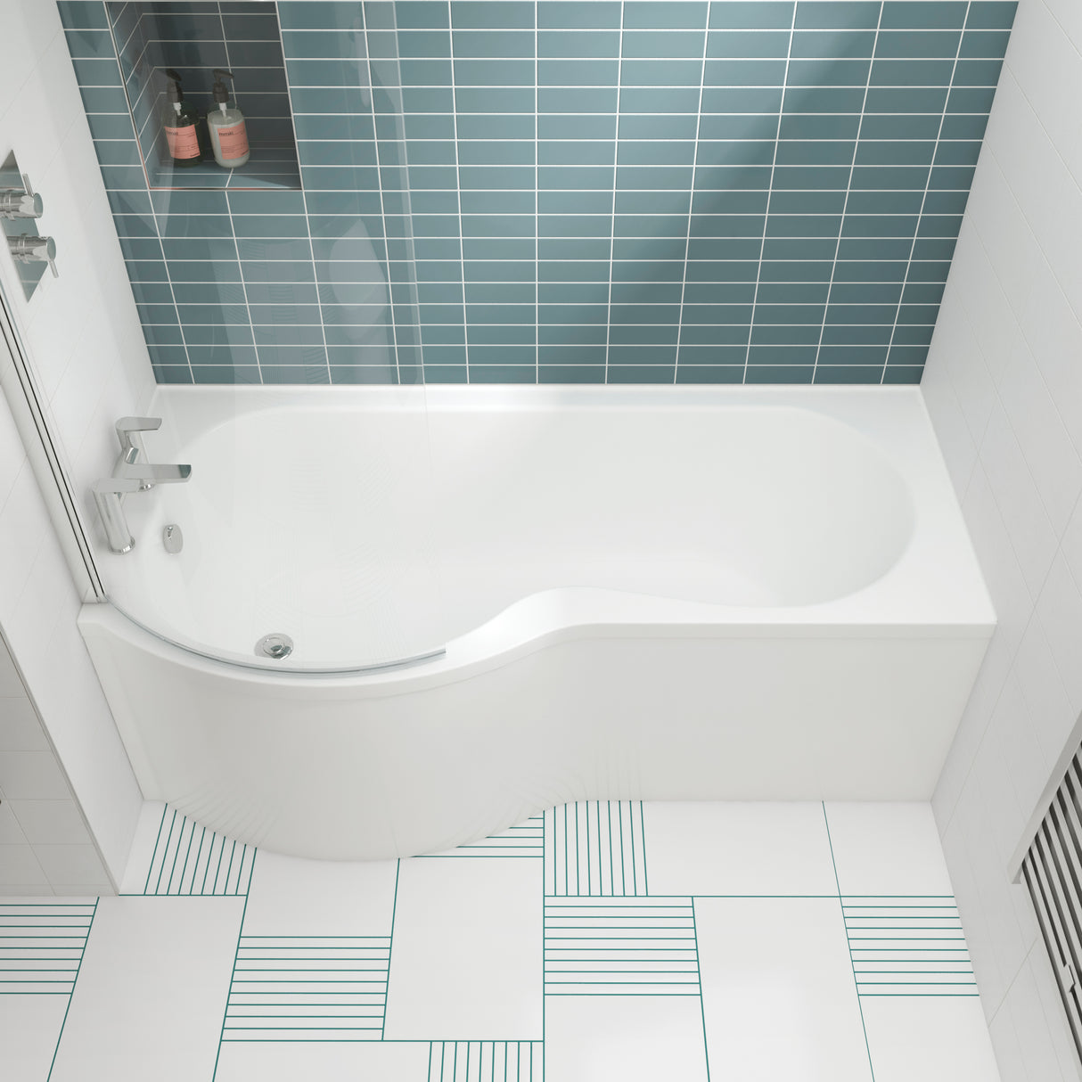 Nuie P-Shaped Shower Bath LH White LS1