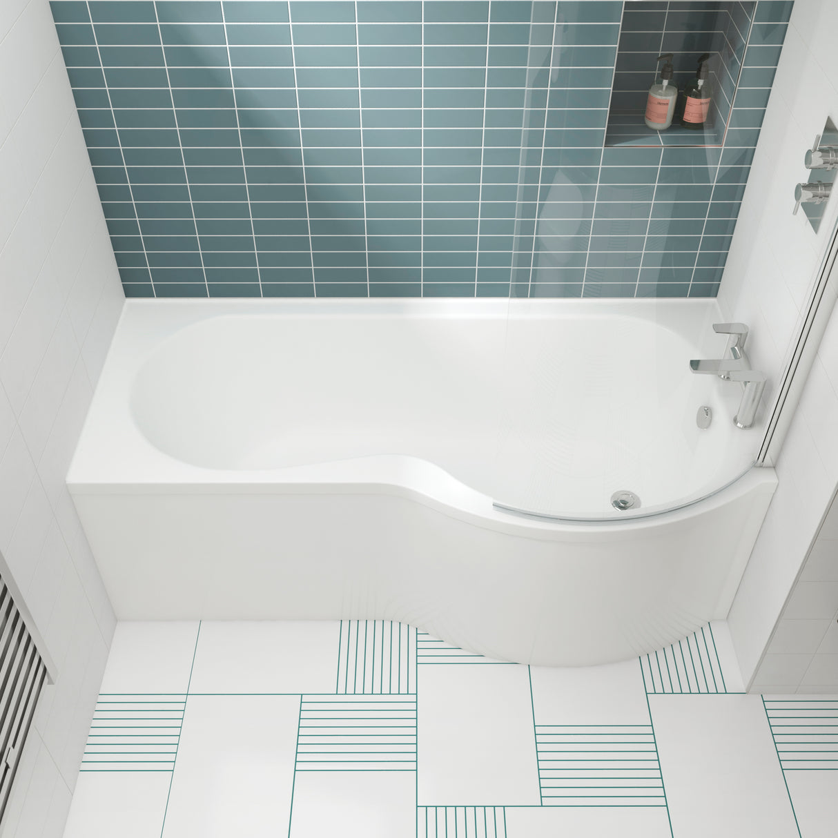 Nuie P-Shaped Shower Bath RH White LS1