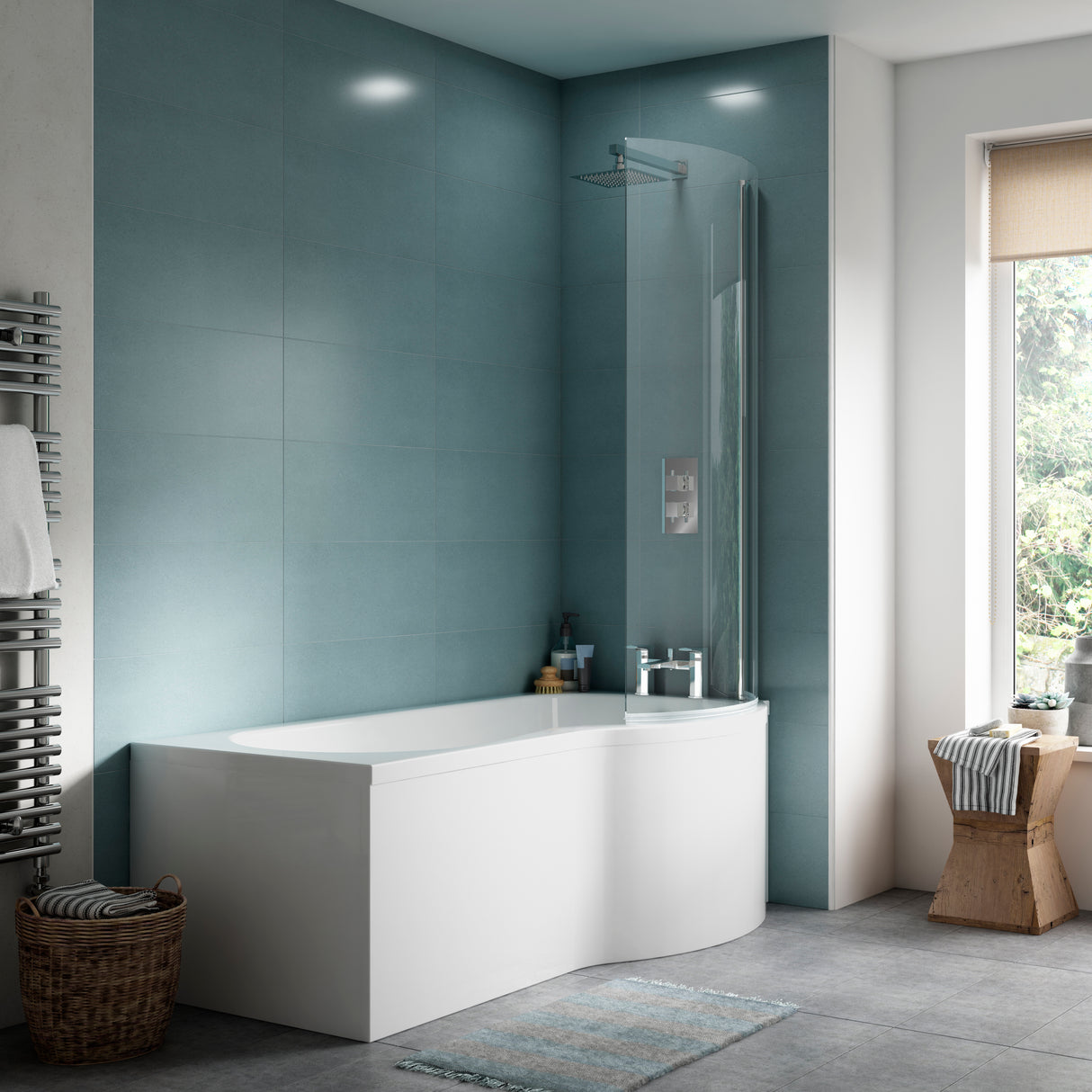 Nuie P-Shaped Shower Bath RH White LS2
