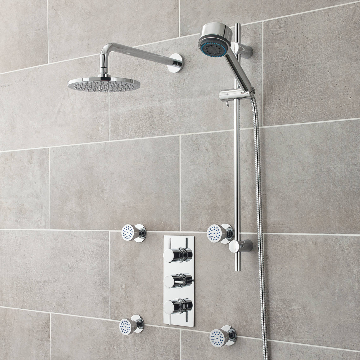 Nuie Round 3 Outlet Thermostatic Concealed Shower Valve With Diverter Chrome QUEV56 LS2