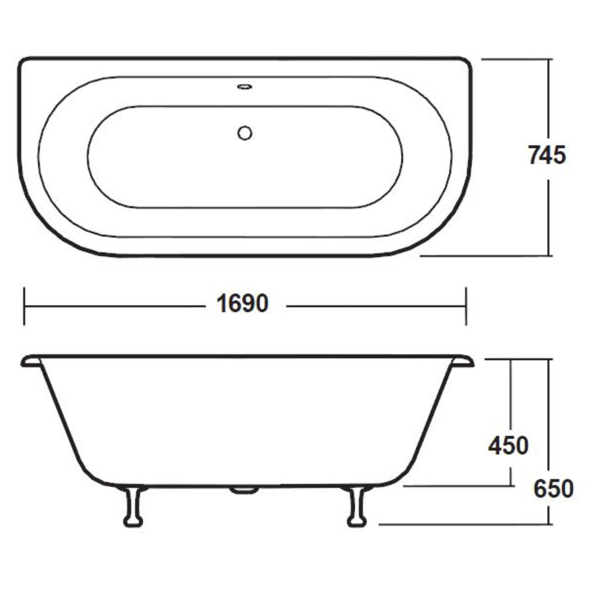 Old London Kenton Double Ended Freestanding Back To Wall Bath L1700 x W745mm - Pride Leg Set RE1701C2 LD