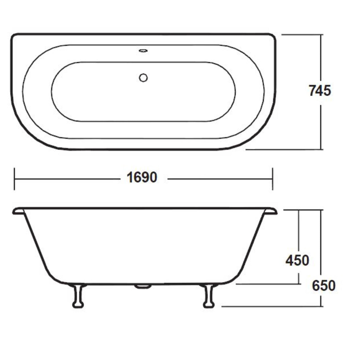 Old London Kenton Double Ended Freestanding Back To Wall Bath L1700 x W745mm - Deacon Leg Set RE1701M1 LD