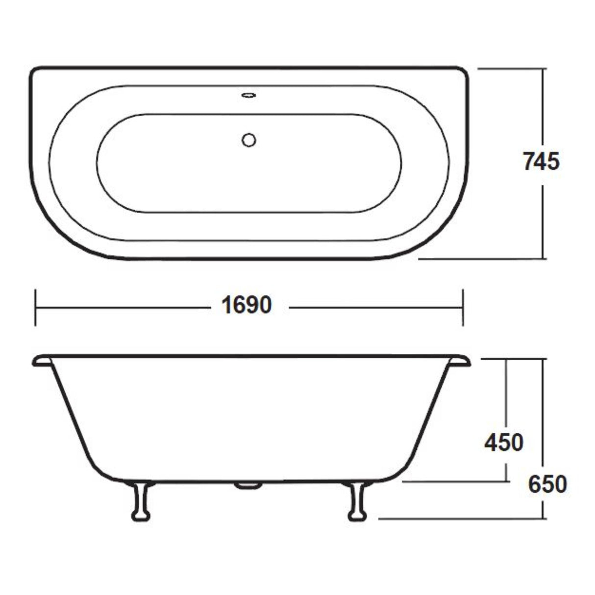 Old London Kenton Double Ended Freestanding Back To Wall Bath L1700 x W745mm - Corbel Leg Set RE1701T LD