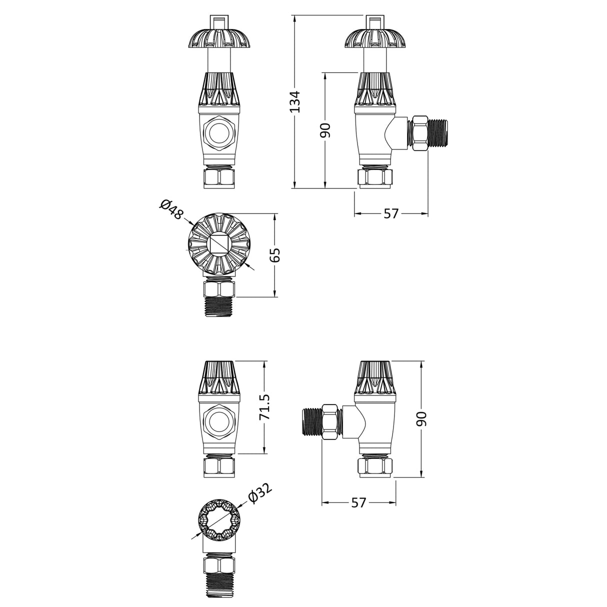 Hudson Reed Knightsbridge Angled Traditional Radiator Valves Pack With Lockshield RV007 LD