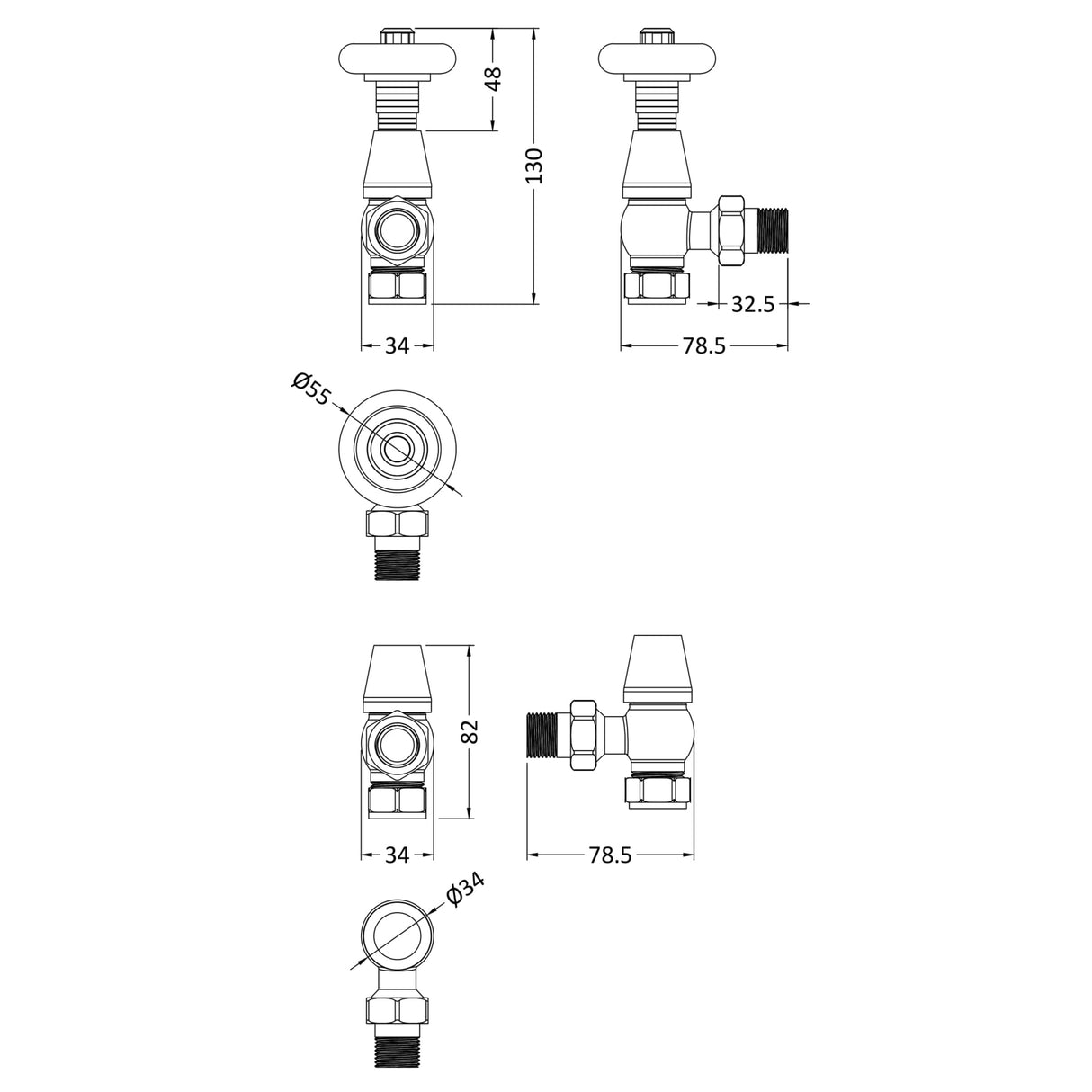 Hudson Reed Camden Angled Traditional Thermostatic Radiator Valves Pack With Lockshield RV203 LD