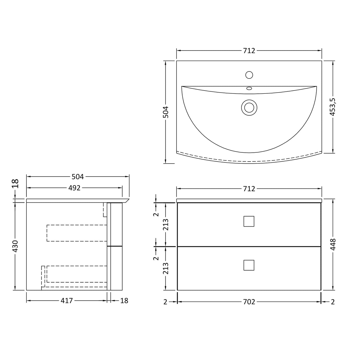 Hudson Reed Sarenna 700mm Wall Hung 2 Drawer Vanity Unit & Basin Mineral Blue SAR301 LD