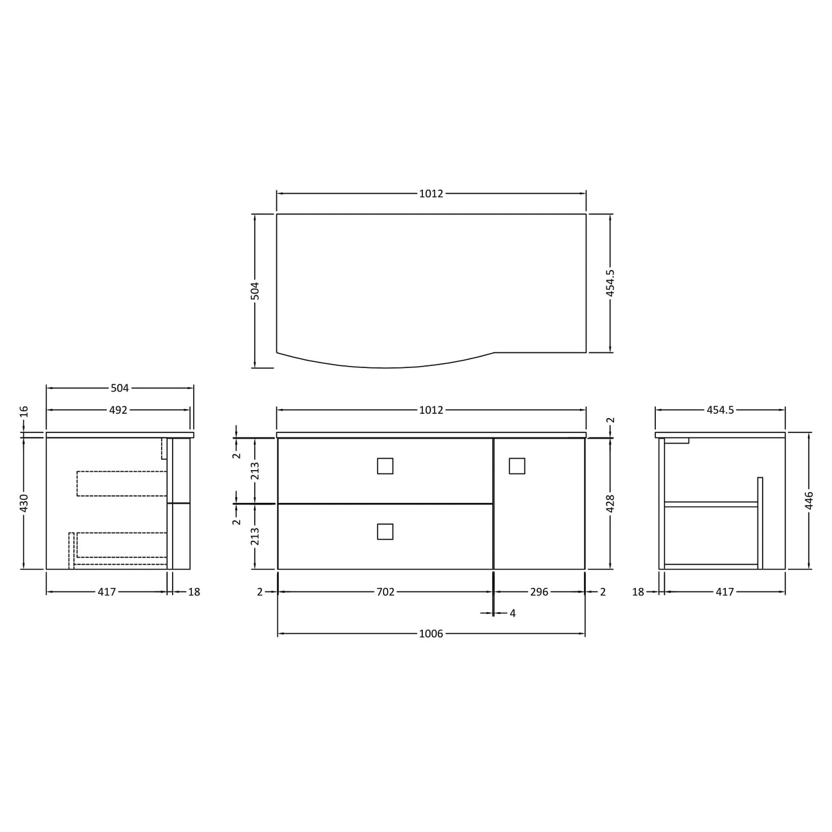 Hudson Reed Sarenna 1000mm LH Wall Hung 2 Drawer Vanity Unit & Marble Worktop, Basin & Door Mineral Blue SAR303L LD