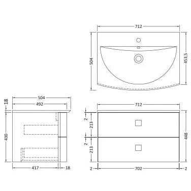 Hudson Reed Sarenna 700mm Wall Hung 2 Drawer Vanity Unit & Basin Hunter Green SAR801 LD
