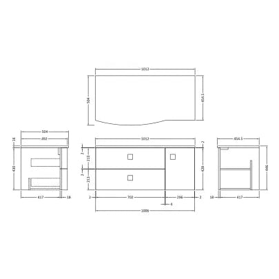 Hudson Reed Sarenna 1000mm LH Wall Hung 2 Drawer Vanity Unit & Marble Worktop, Basin & Door Hunter Green SAR803L LD