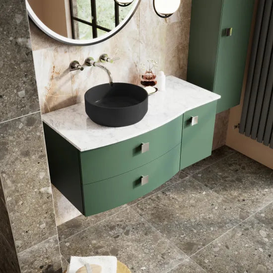 Hudson Reed Sarenna 1000mm LH Wall Hung 2 Drawer Vanity Unit & Marble Worktop, Basin & Door Hunter Green SAR803L LS1