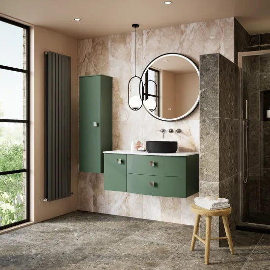Hudson Reed Sarenna 1000mm RH Wall Hung 2 Drawer Vanity Unit & Marble Worktop, Basin & Door Hunter Green SAR803R LS2