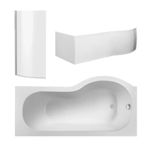 Nuie P-Shaped Shower Bath With Bath Screen & Acrylic Front Bath Panel White SBATH24