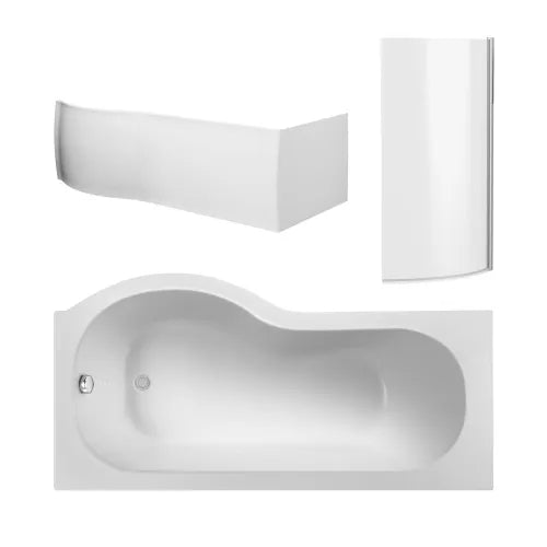 Nuie P-Shaped Shower Bath With Bath Screen & Acrylic Front Bath Panel White SBATH25