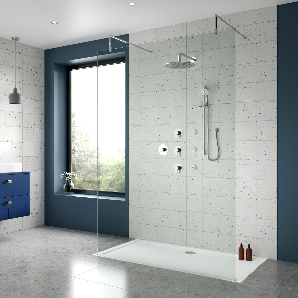 Nuie Arvan Round 3 Outlet Thermostatic Shower Set With Stop Valves Chrome SBR134ST3 LS2