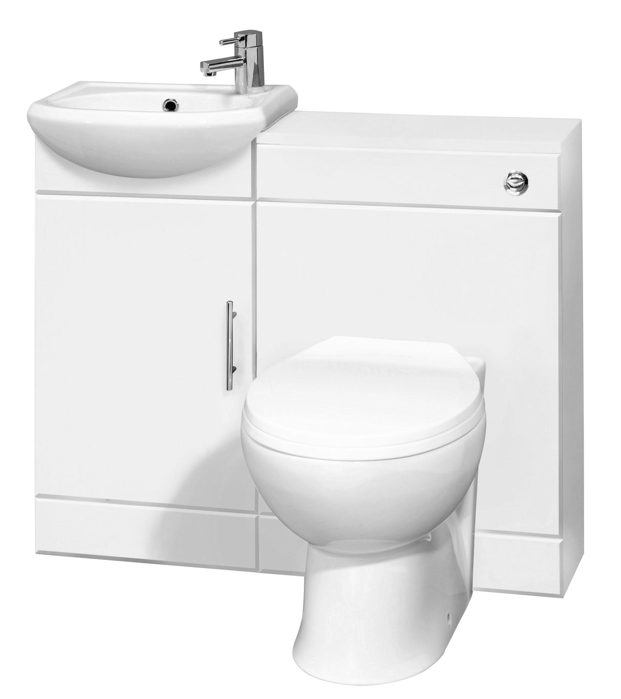 Nuie Sienna Toilet & Basin Suite W903mm - 1 Door Vanity Unit Gloss White SIE002