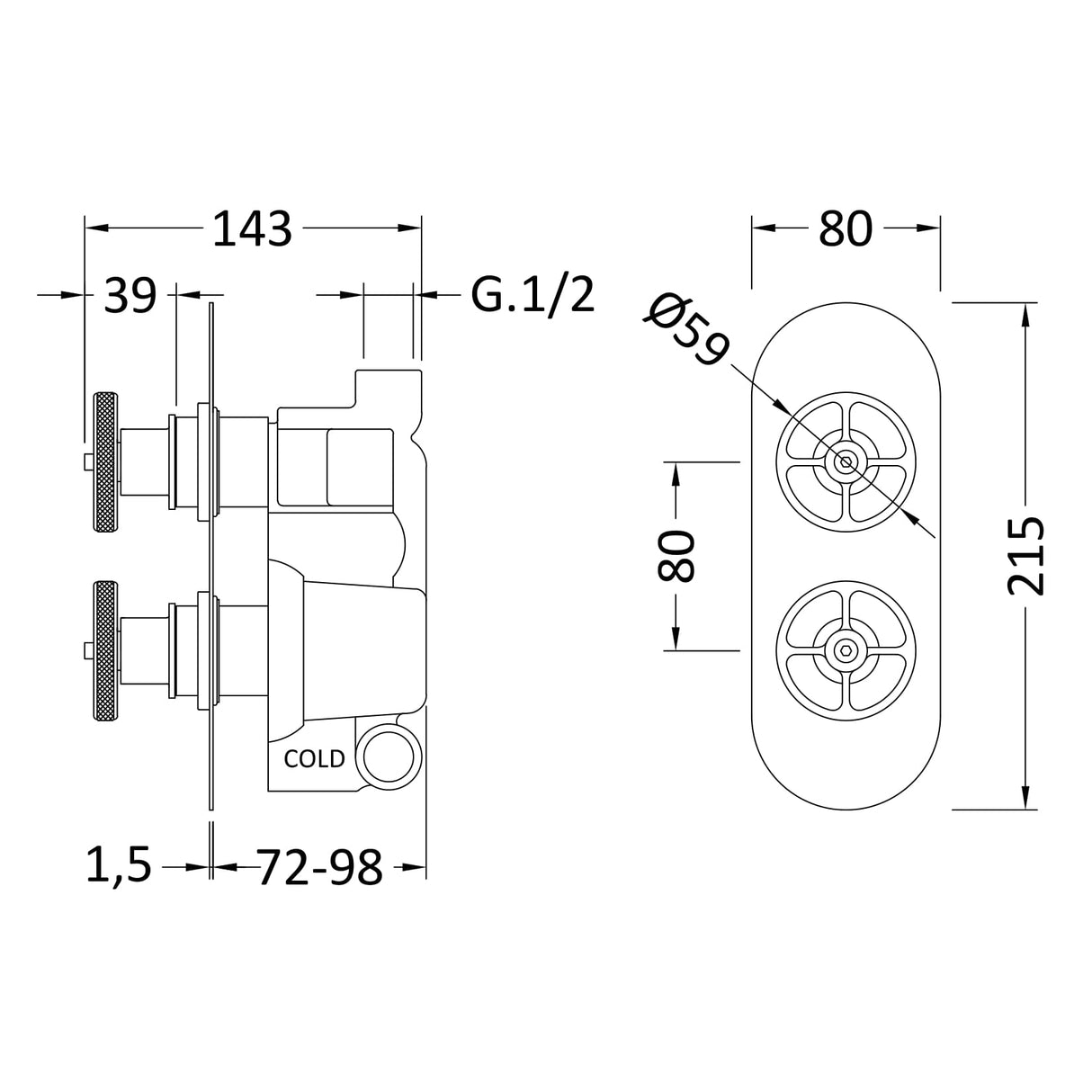 Hudson Reed Revolution 2 Outlet Thermostatic Concealed Shower Valve With Diverter Matt Black SIWTW402 LD