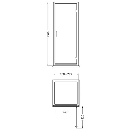 Nuie Rene Hinged Shower Door Brushed Brass - 6mm Glass SMHD80BB-E6 LD