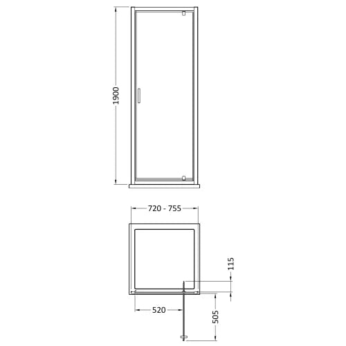 Nuie Rene Pivot Shower Door Chrome - 6mm Glass SMPD76-E6 LD