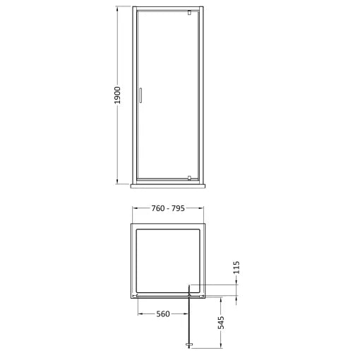 Nuie Rene Pivot Shower Door Matt Black - 6mm Glass SMPD80BP-E6 LD