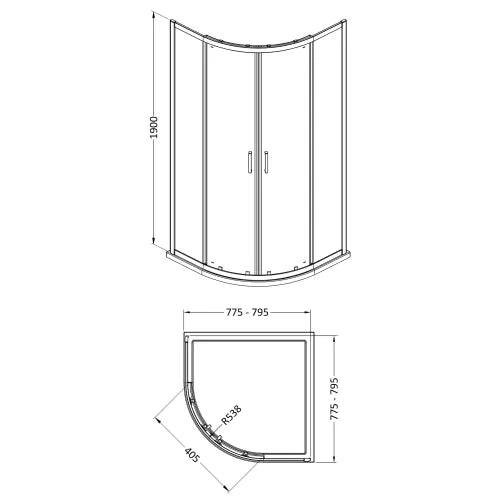 Nuie Rene Quadrant Shower Enclosure Matt Black - 6mm Glass SMQU8BP-E6 LD