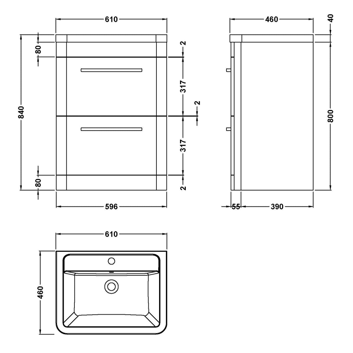 Hudson Reed Solar 600mm Floorstanding Vanity Unit & Basin, 2 Drawers Pure White SOL101A LD