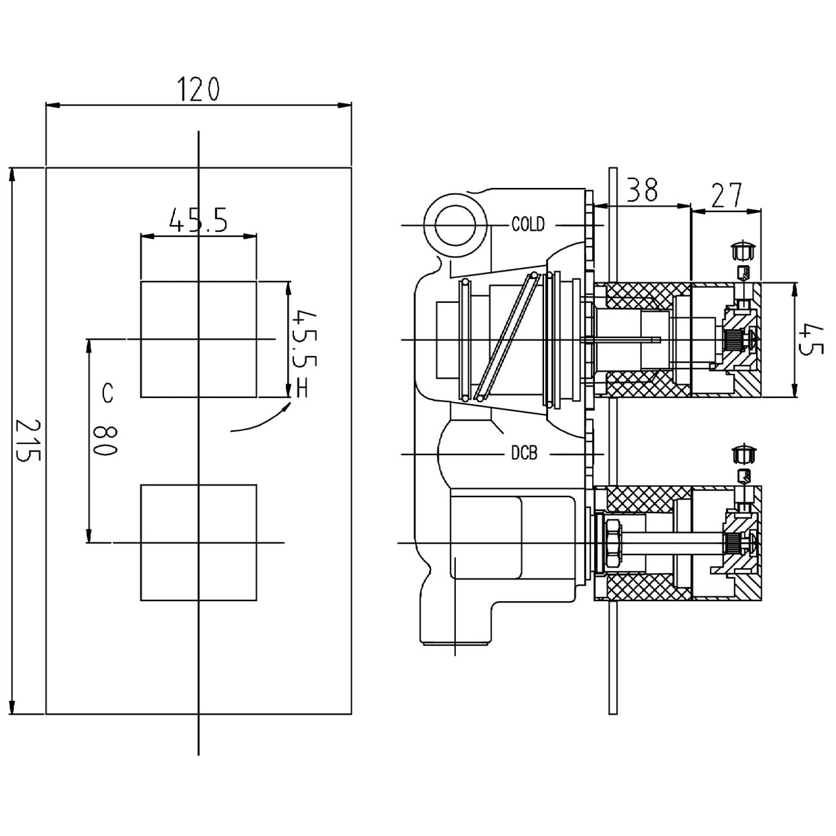 Hudson Reed Lennox 2 Outlet Thermostatic Concealed Shower Valve With Diverter Chrome SQR3207 LD