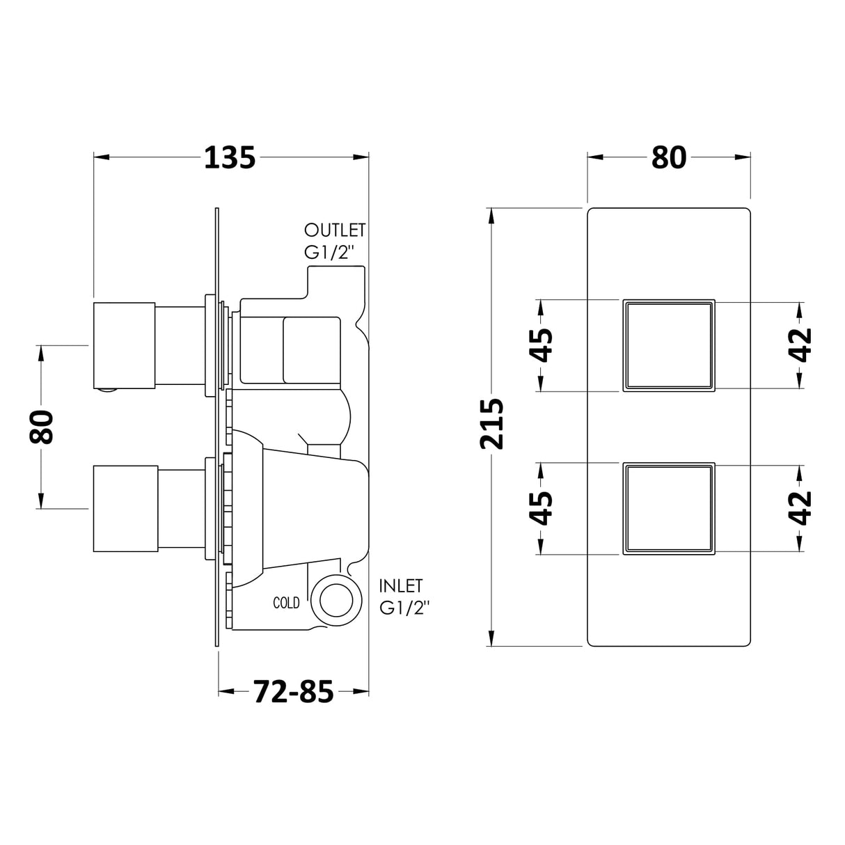 Hudson Reed Square Twin 1 Outlet Thermostatic Concealed Shower Valve Chrome SQRTW01 LD