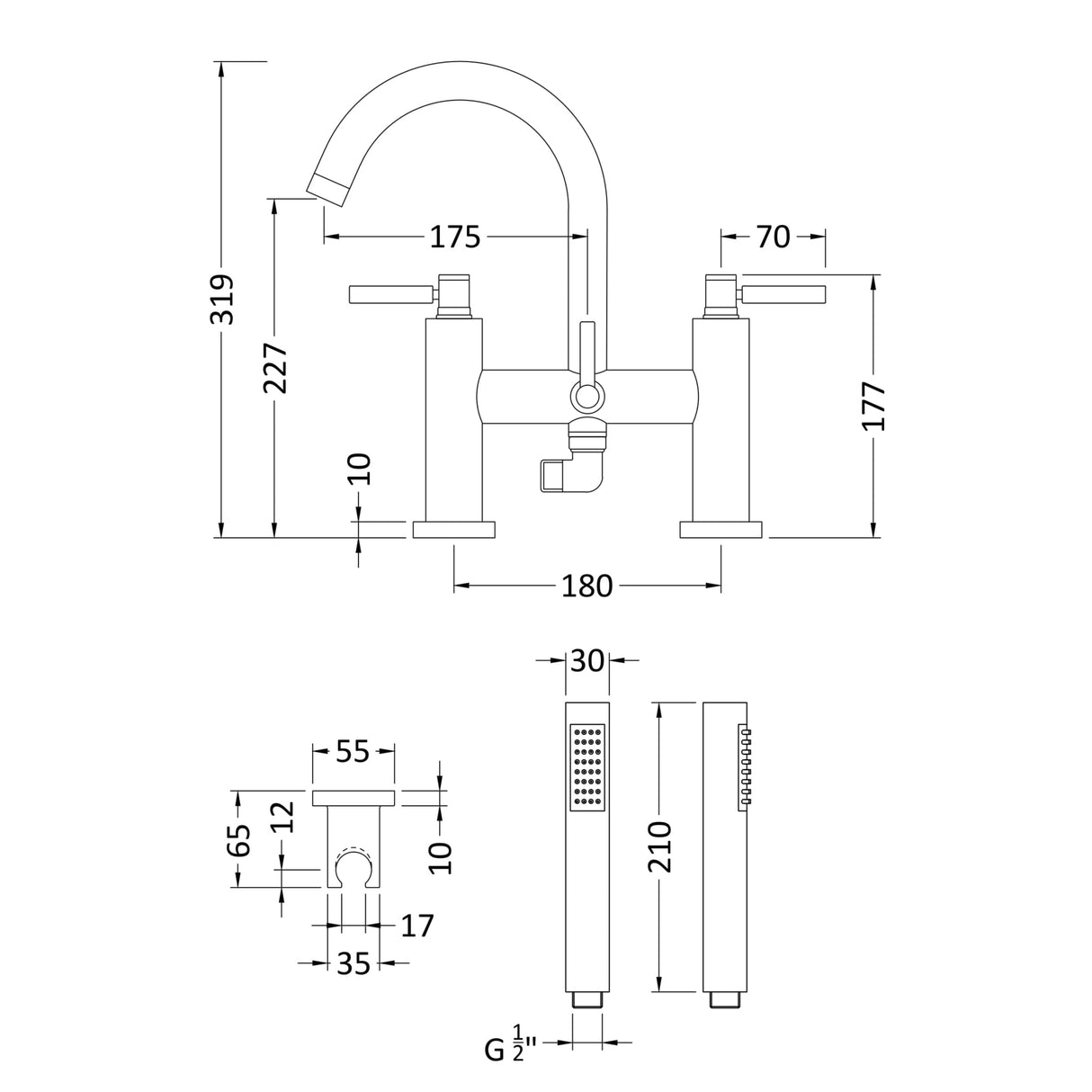 Hudson Reed Tec Lever Bath Shower Mixer Tap With Shower Kit Chrome TEL354 LD