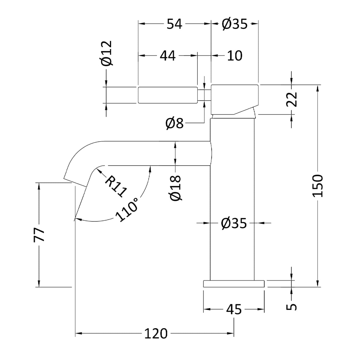 Hudson Reed Tec Lever Mono Single Lever Basin Mixer Tap & Waste Matt Black TEL405 LD